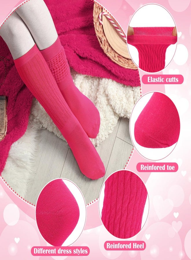 Glitopper 6 Pairs Pink Slouch Socks for Women Knee High Tube Long Hosiery 80s 90s Hot Pink Neon Scrunch Breathable Socks for Summer Outdoor Sports Birthday Gifts for Mother Sister - Image 4